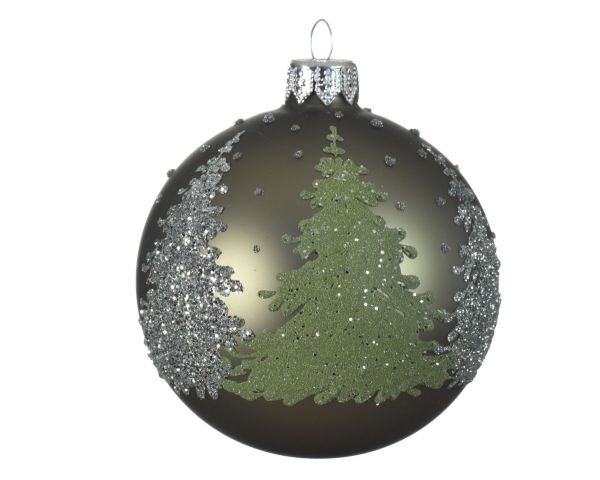 Weihnachtskugel, Glas matt 3 Bäume, Kaemingk, moosgrün, D: 8cm
