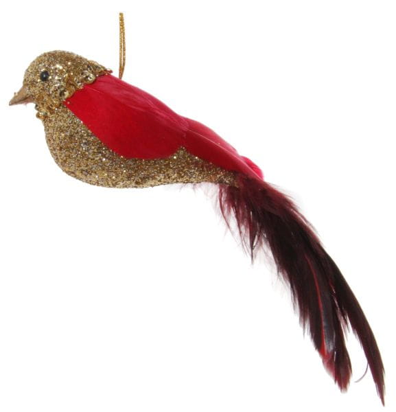 ShiShi FEDERVOGEL, Glitzerkopf rot-gold 16cm