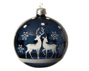 Weihnachtskugel, Glas transparent, Glanz, Rentier, Kaemingk, nachtblau, D: 8cm