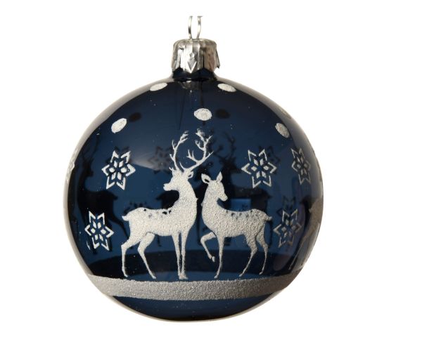 Weihnachtskugel, Glas transparent, Glanz, Rentier, Kaemingk, nachtblau, D: 8cm