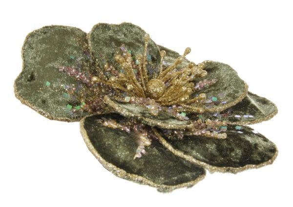 ShiShi Samt Blume, m/Klammer grün-gold 14cm
