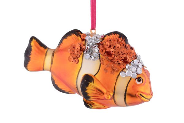 Weihnachtsanhänger Gift Company, Clownfisch, Glitzer, orange-gold, 12,8x7,5cm