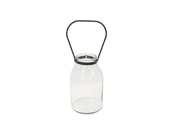 Transparentes WINDLICHT / Laterne aus Glas mit Metallgriff H29 D11cm